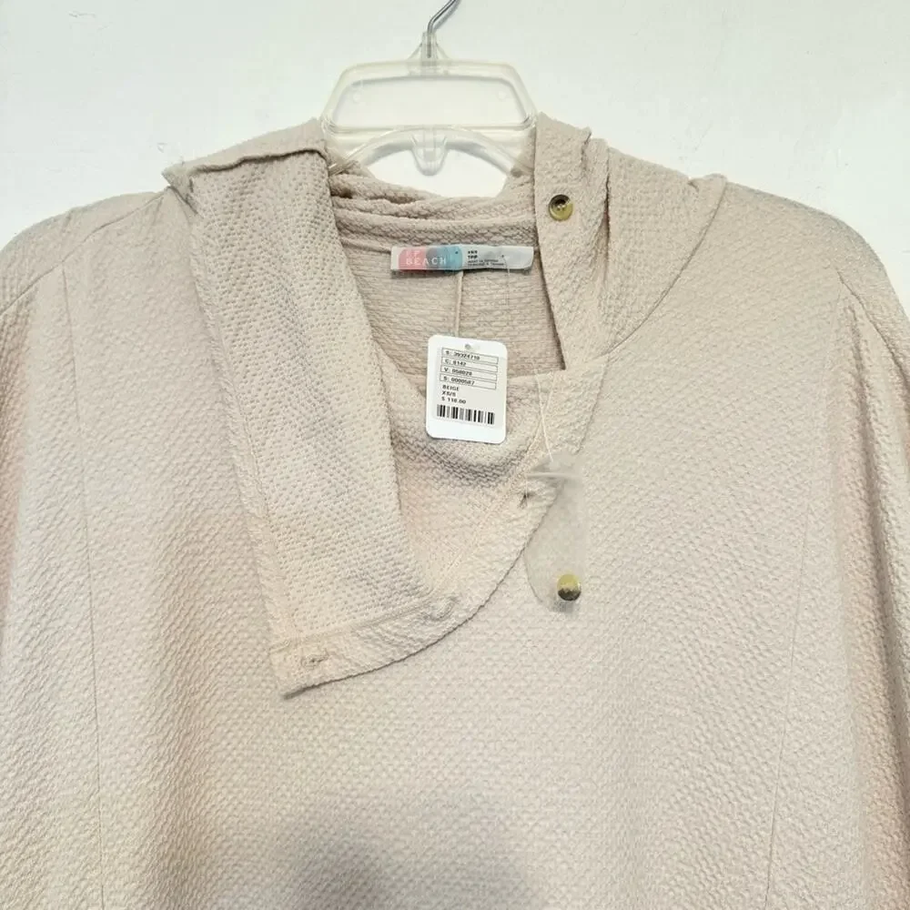 NWT Free People Beach Cowl Button Neck Gauze Oversized Cover Up Dress Beige XS/S